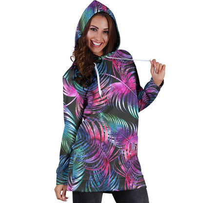 Palm Leaves Pattern Print Design PL010 Women Hoodie Dress