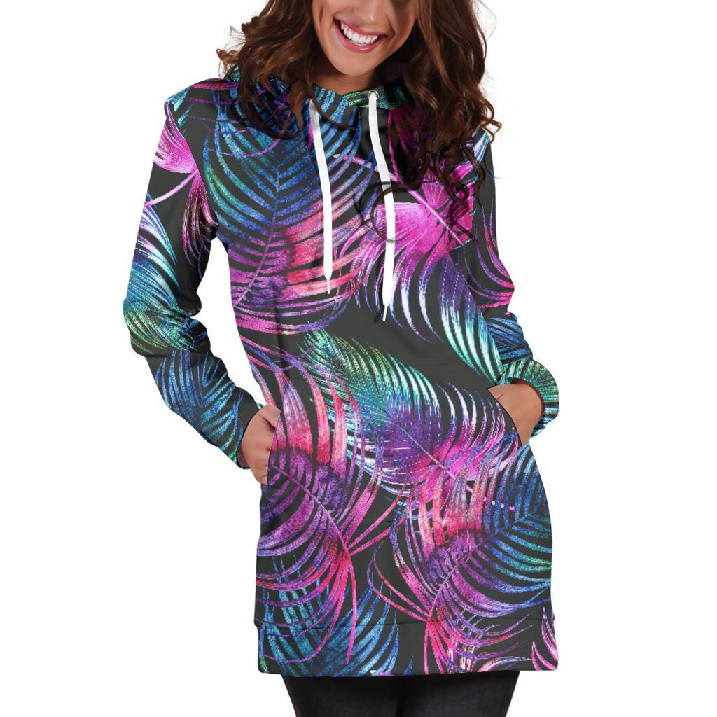 Palm Leaves Pattern Print Design PL010 Women Hoodie Dress