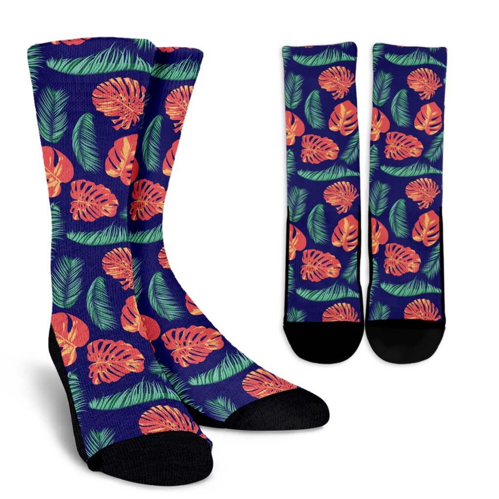 Palm Leaves Pattern Print Design PL011 Crew Socks-JORJUNE.COM