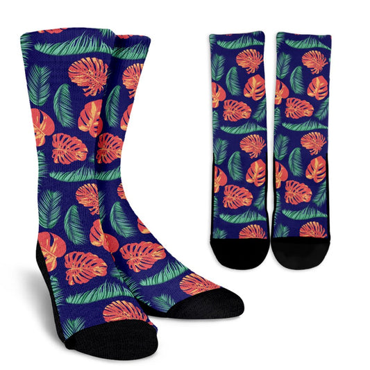 Palm Leaves Pattern Print Design PL011 Crew Socks-JORJUNE.COM