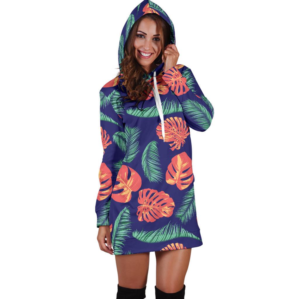 Palm Leaves Pattern Print Design PL011 Women Hoodie Dress