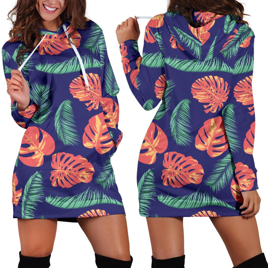 Palm Leaves Pattern Print Design PL011 Women Hoodie Dress