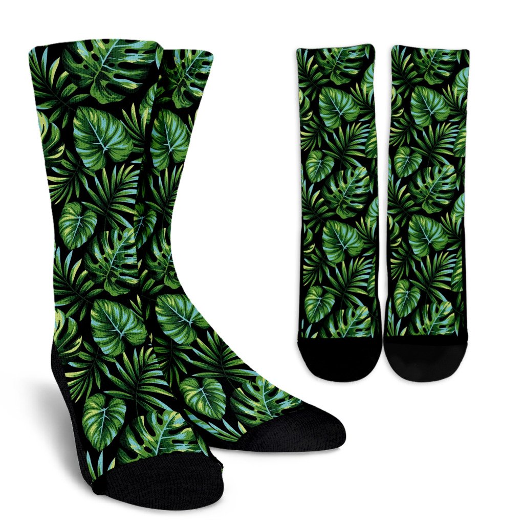 Palm Leaves Pattern Print Design PL013 Crew Socks-JORJUNE.COM