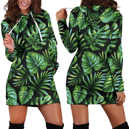 Palm Leaves Pattern Print Design PL013 Women Hoodie Dress