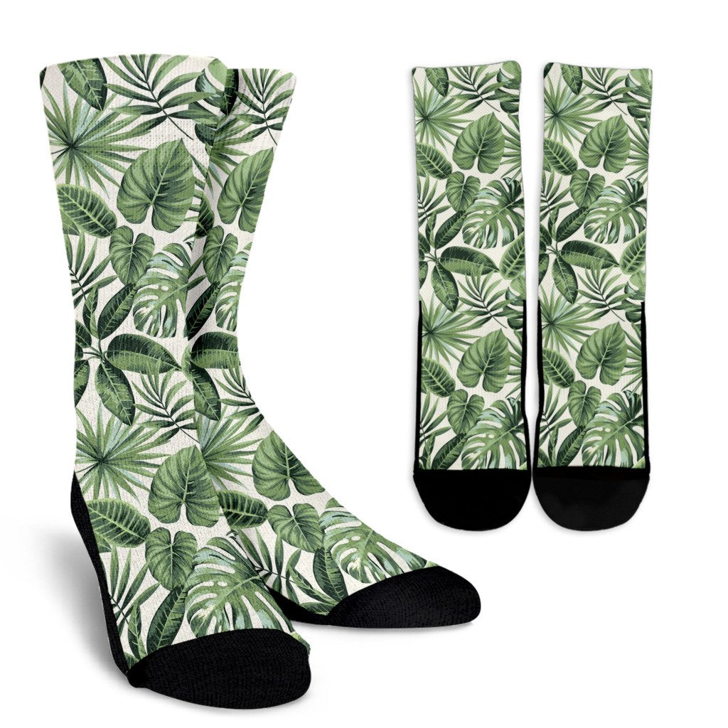 Palm Leaves Pattern Print Design PL014 Crew Socks-JORJUNE.COM