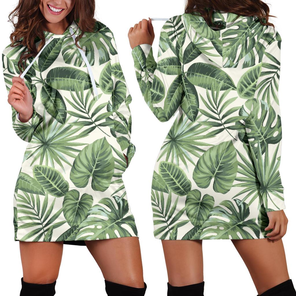 Palm Leaves Pattern Print Design PL014 Women Hoodie Dress