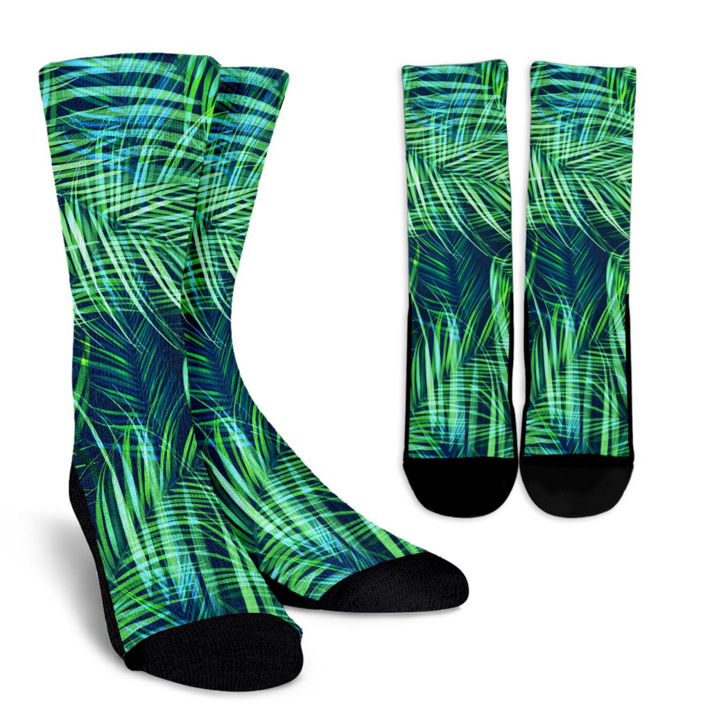 Palm Leaves Pattern Print Design PL02 Crew Socks-JORJUNE.COM