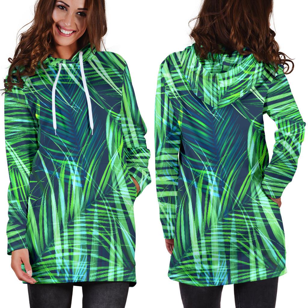 Palm Leaves Pattern Print Design PL02 Women Hoodie Dress