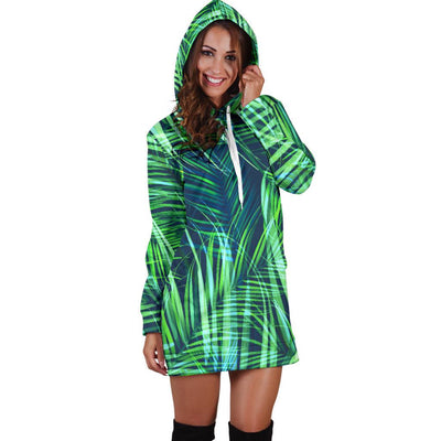 Palm Leaves Pattern Print Design PL02 Women Hoodie Dress