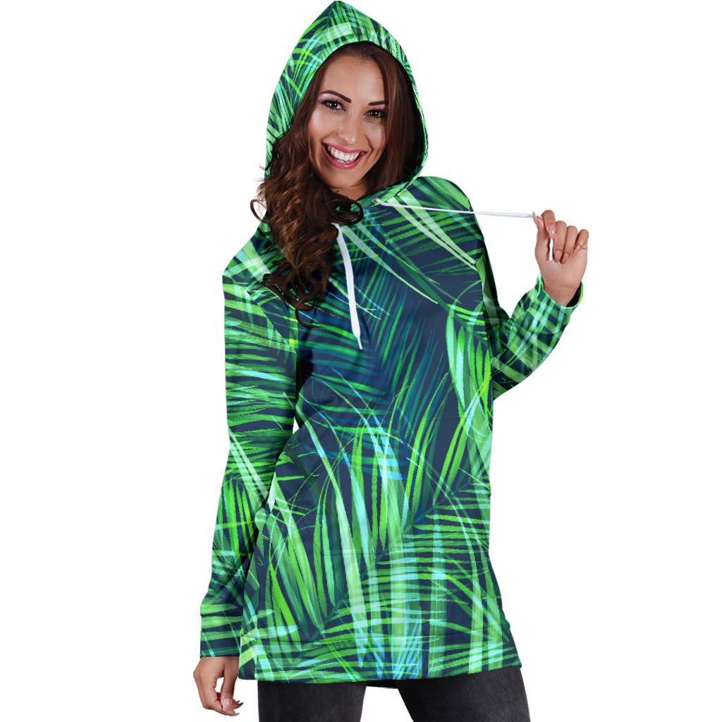 Palm Leaves Pattern Print Design PL02 Women Hoodie Dress