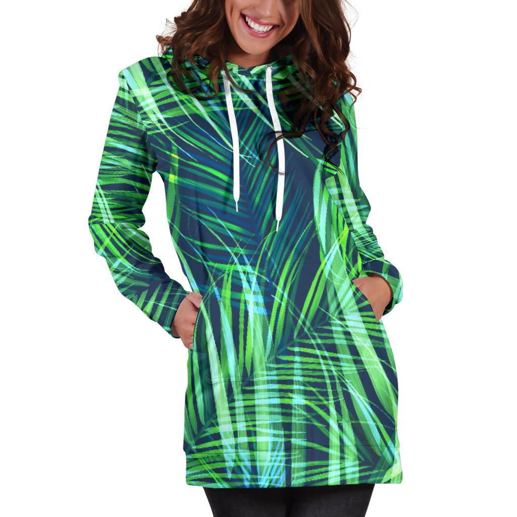 Palm Leaves Pattern Print Design PL02 Women Hoodie Dress