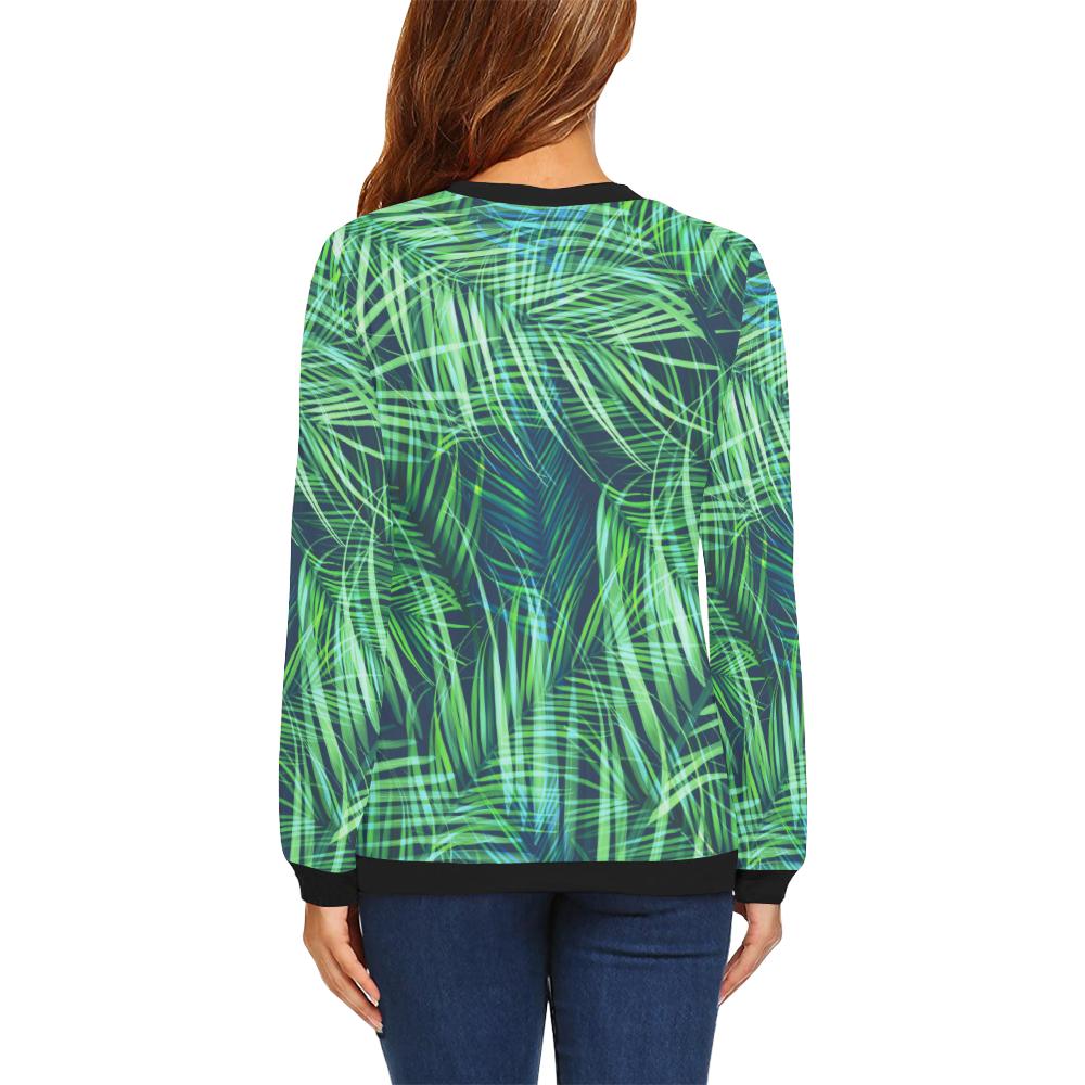 Palm Leaves Pattern Print Design PL02 Women Long Sleeve Sweatshirt-JorJune