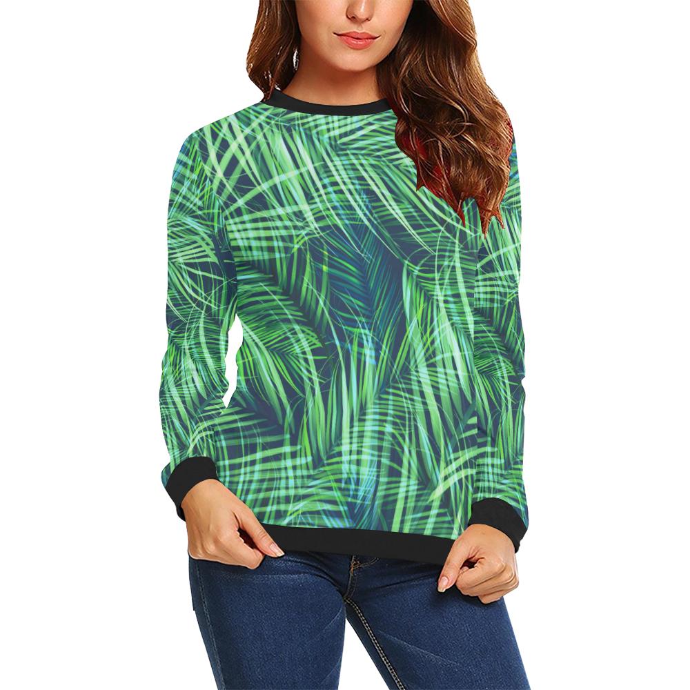 Palm Leaves Pattern Print Design PL02 Women Long Sleeve Sweatshirt-JorJune