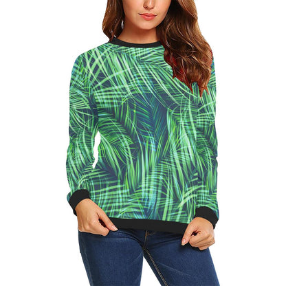 Palm Leaves Pattern Print Design PL02 Women Long Sleeve Sweatshirt-JorJune
