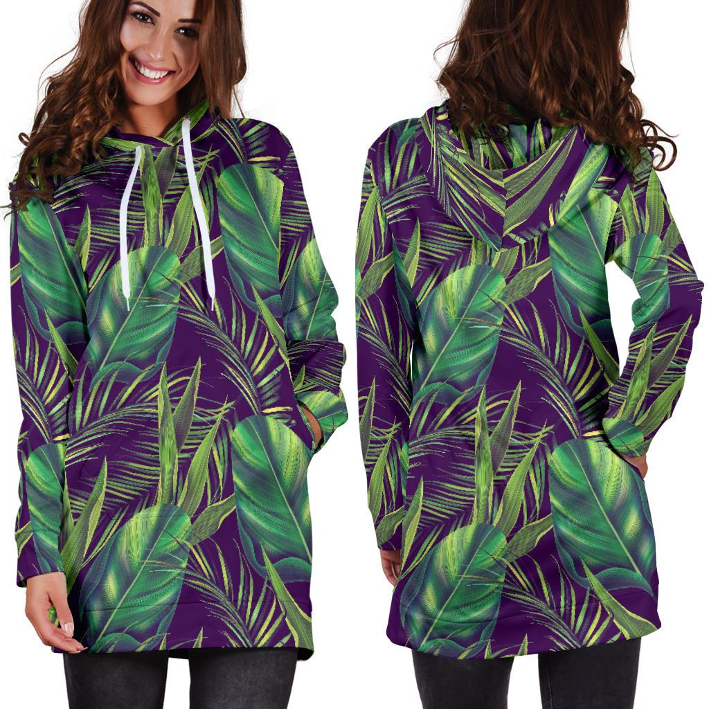 Palm Leaves Pattern Print Design PL03 Women Hoodie Dress
