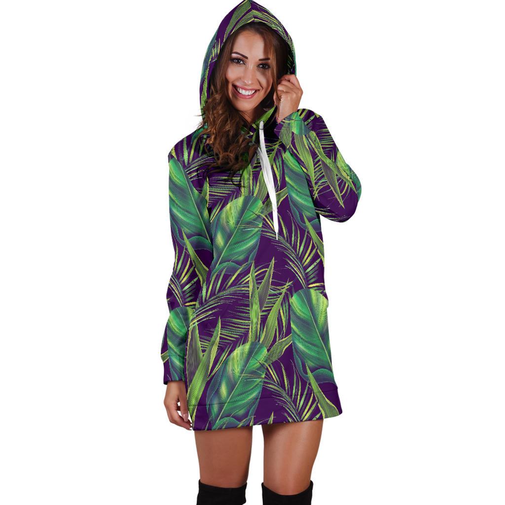 Palm Leaves Pattern Print Design PL03 Women Hoodie Dress