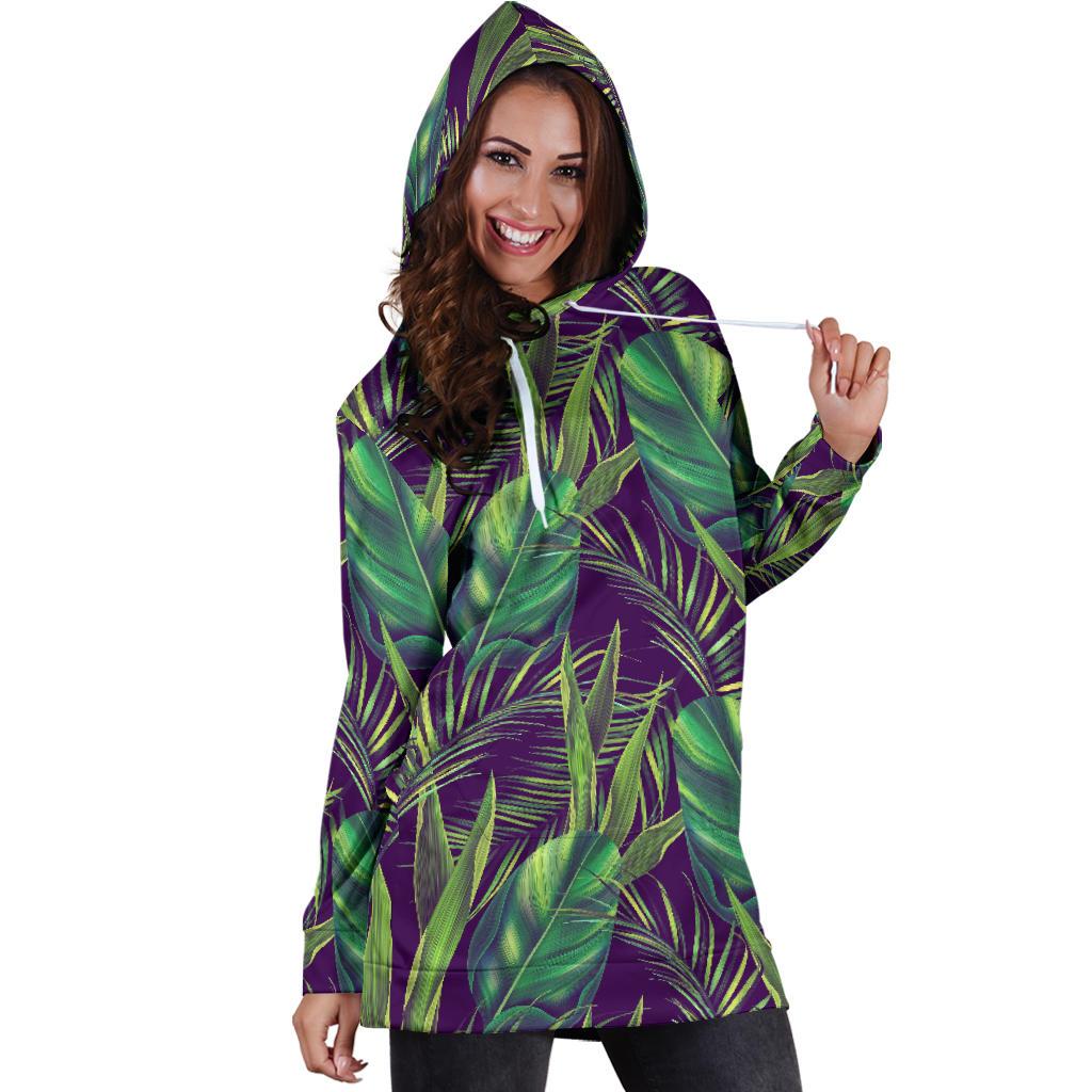 Palm Leaves Pattern Print Design PL03 Women Hoodie Dress