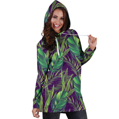 Palm Leaves Pattern Print Design PL03 Women Hoodie Dress