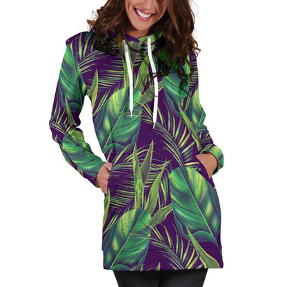 Palm Leaves Pattern Print Design PL03 Women Hoodie Dress