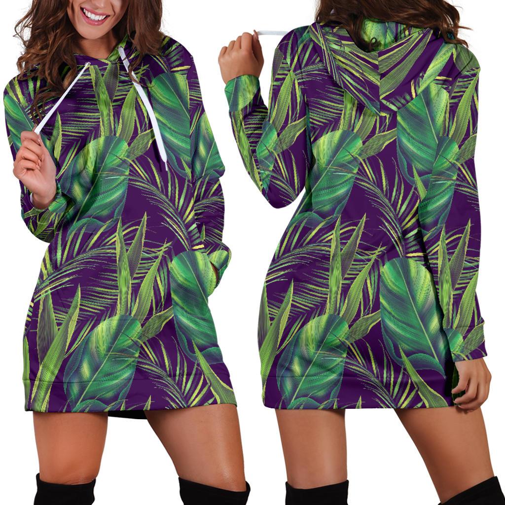 Palm Leaves Pattern Print Design PL03 Women Hoodie Dress