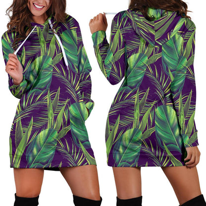 Palm Leaves Pattern Print Design PL03 Women Hoodie Dress