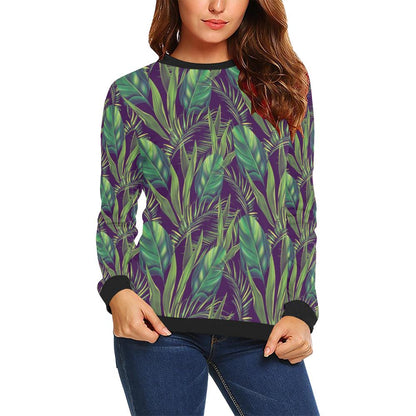 Palm Leaves Pattern Print Design PL03 Women Long Sleeve Sweatshirt-JorJune