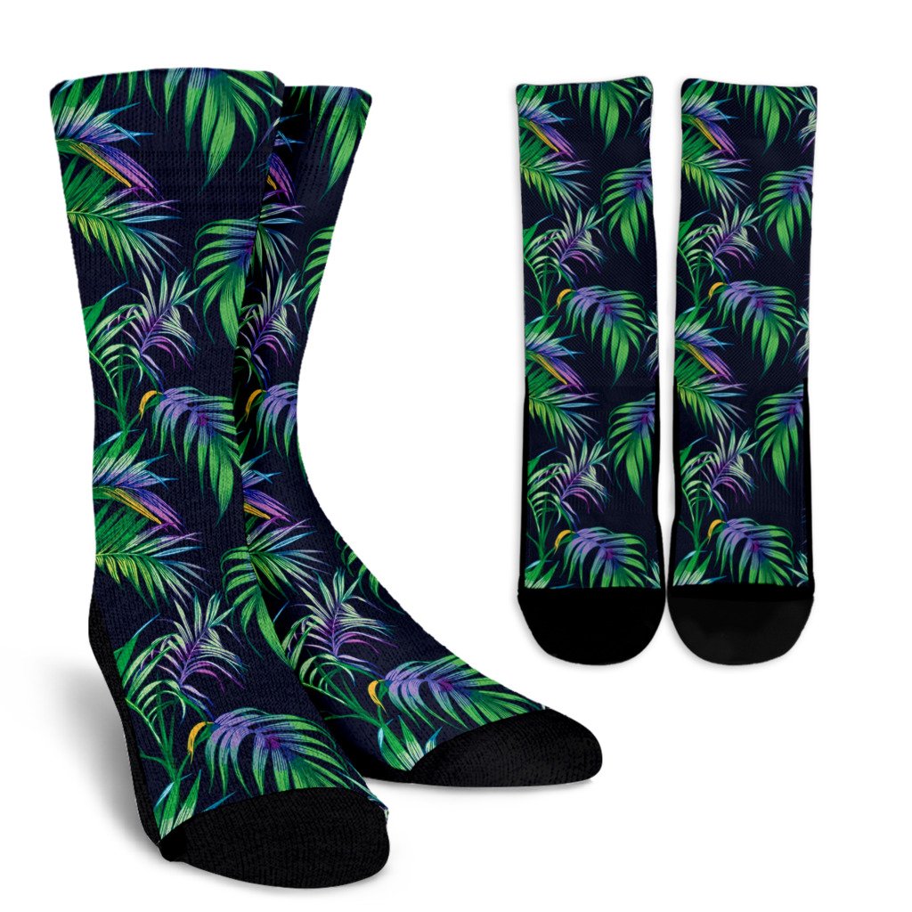 Palm Leaves Pattern Print Design PL04 Crew Socks-JORJUNE.COM