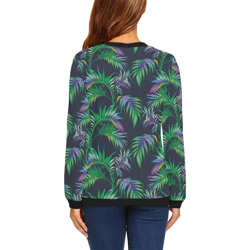 Palm Leaves Pattern Print Design PL04 Women Long Sleeve Sweatshirt-JorJune