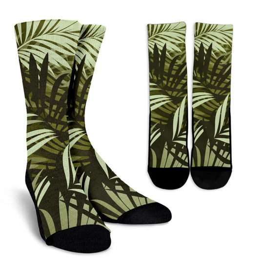 Palm Leaves Pattern Print Design PL05 Crew Socks-JORJUNE.COM