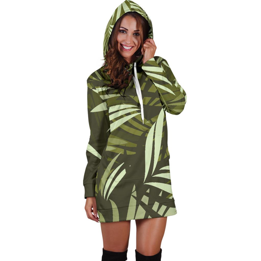 Palm Leaves Pattern Print Design PL05 Women Hoodie Dress