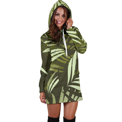 Palm Leaves Pattern Print Design PL05 Women Hoodie Dress