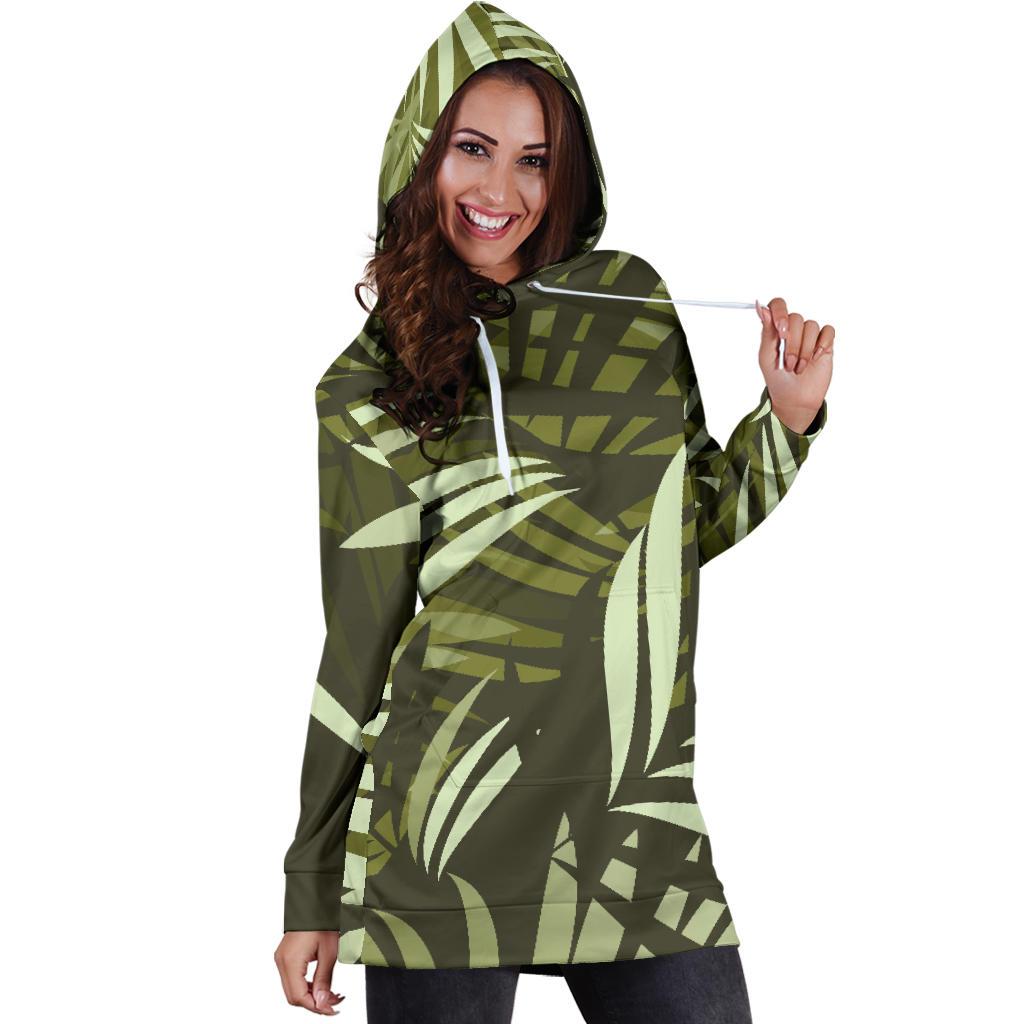 Palm Leaves Pattern Print Design PL05 Women Hoodie Dress