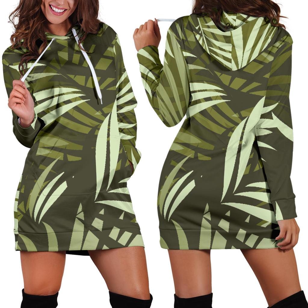 Palm Leaves Pattern Print Design PL05 Women Hoodie Dress