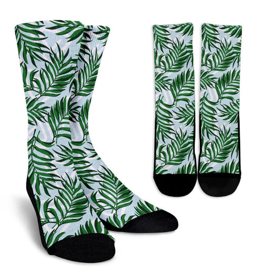 Palm Leaves Pattern Print Design PL06 Crew Socks-JORJUNE.COM