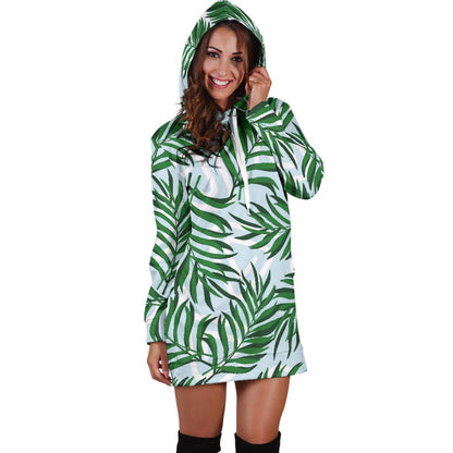 Palm Leaves Pattern Print Design PL06 Women Hoodie Dress