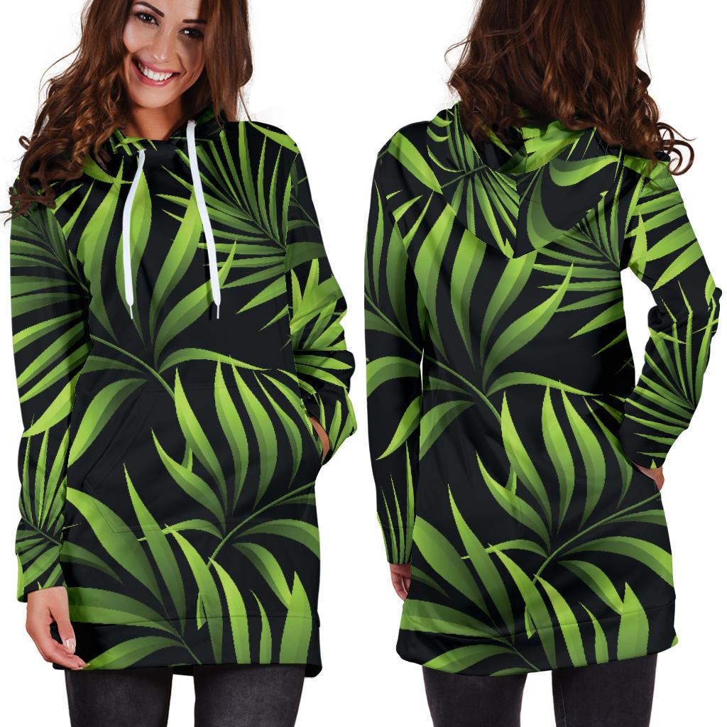 Palm Leaves Pattern Print Design PL07 Women Hoodie Dress