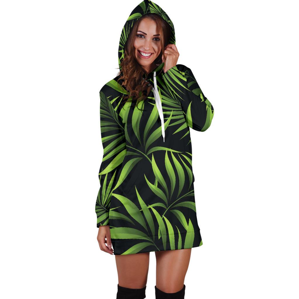 Palm Leaves Pattern Print Design PL07 Women Hoodie Dress