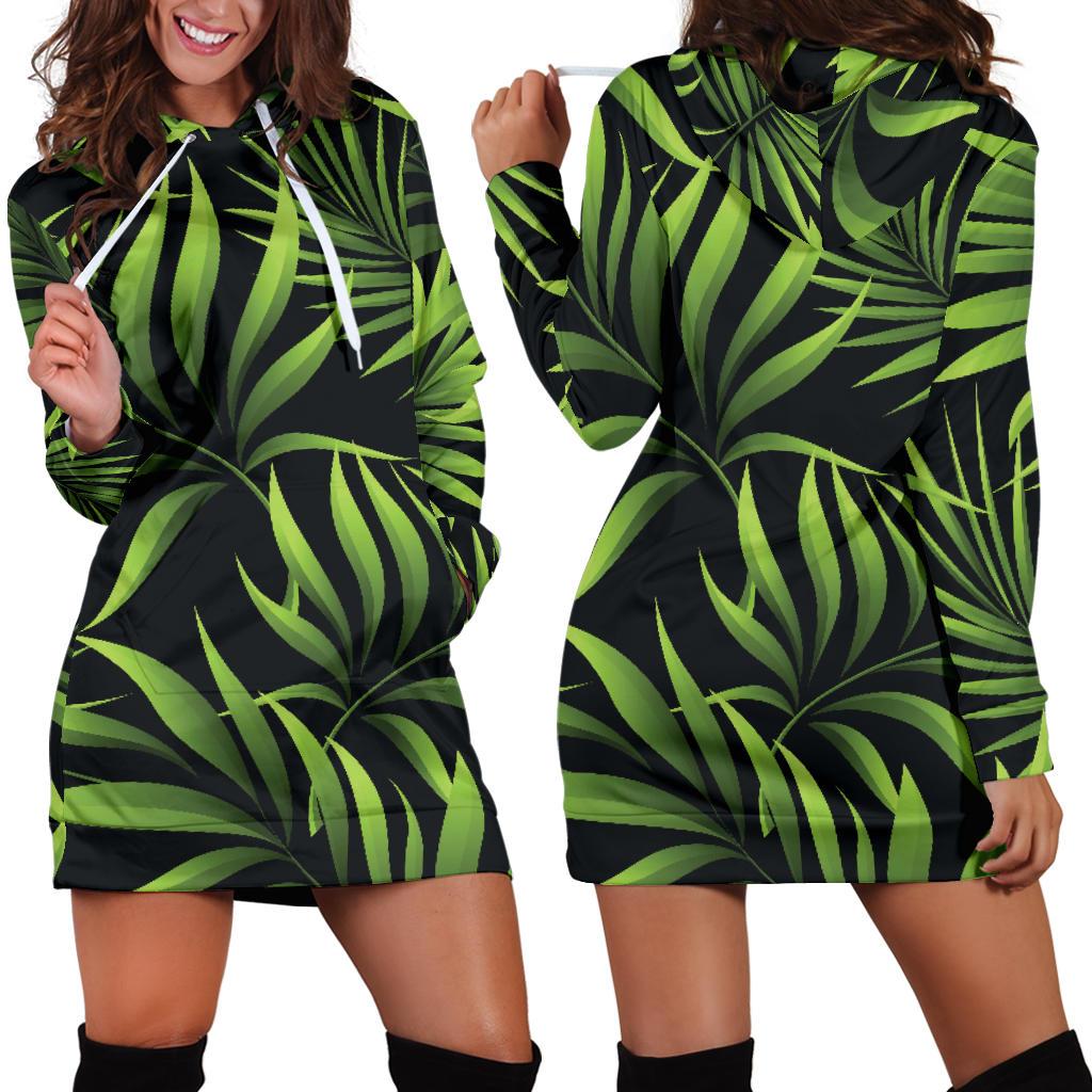 Palm Leaves Pattern Print Design PL07 Women Hoodie Dress