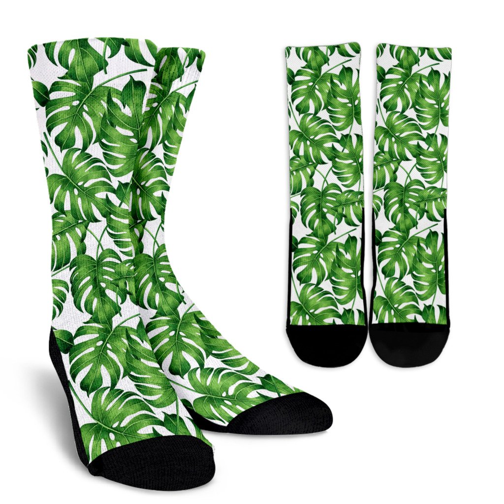 Palm Leaves Pattern Print Design PL08 Crew Socks-JORJUNE.COM