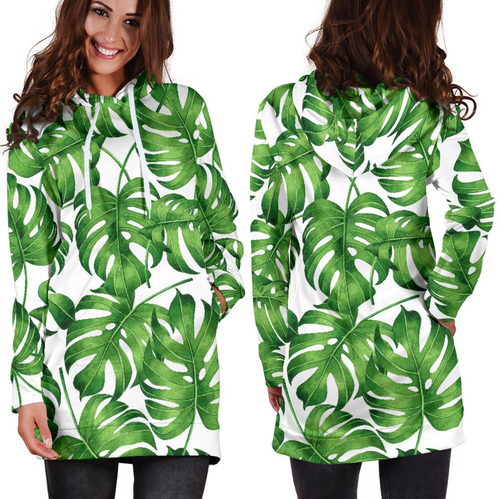 Palm Leaves Pattern Print Design PL08 Women Hoodie Dress