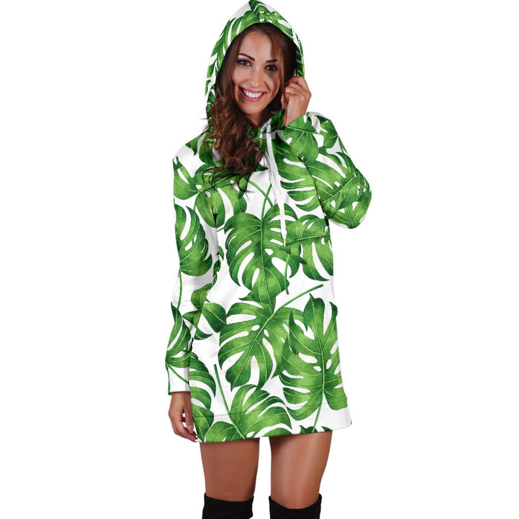 Palm Leaves Pattern Print Design PL08 Women Hoodie Dress