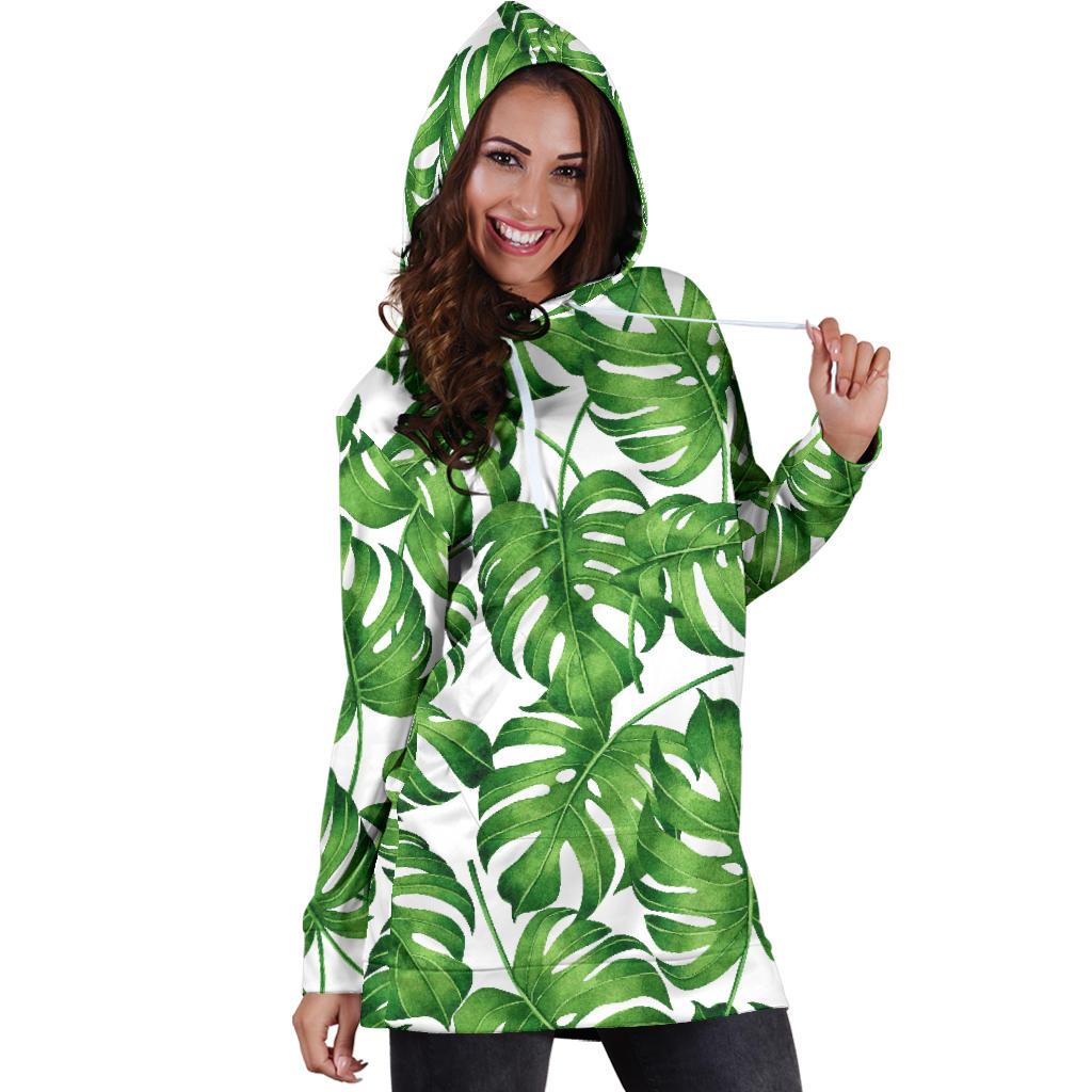 Palm Leaves Pattern Print Design PL08 Women Hoodie Dress