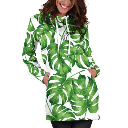 Palm Leaves Pattern Print Design PL08 Women Hoodie Dress