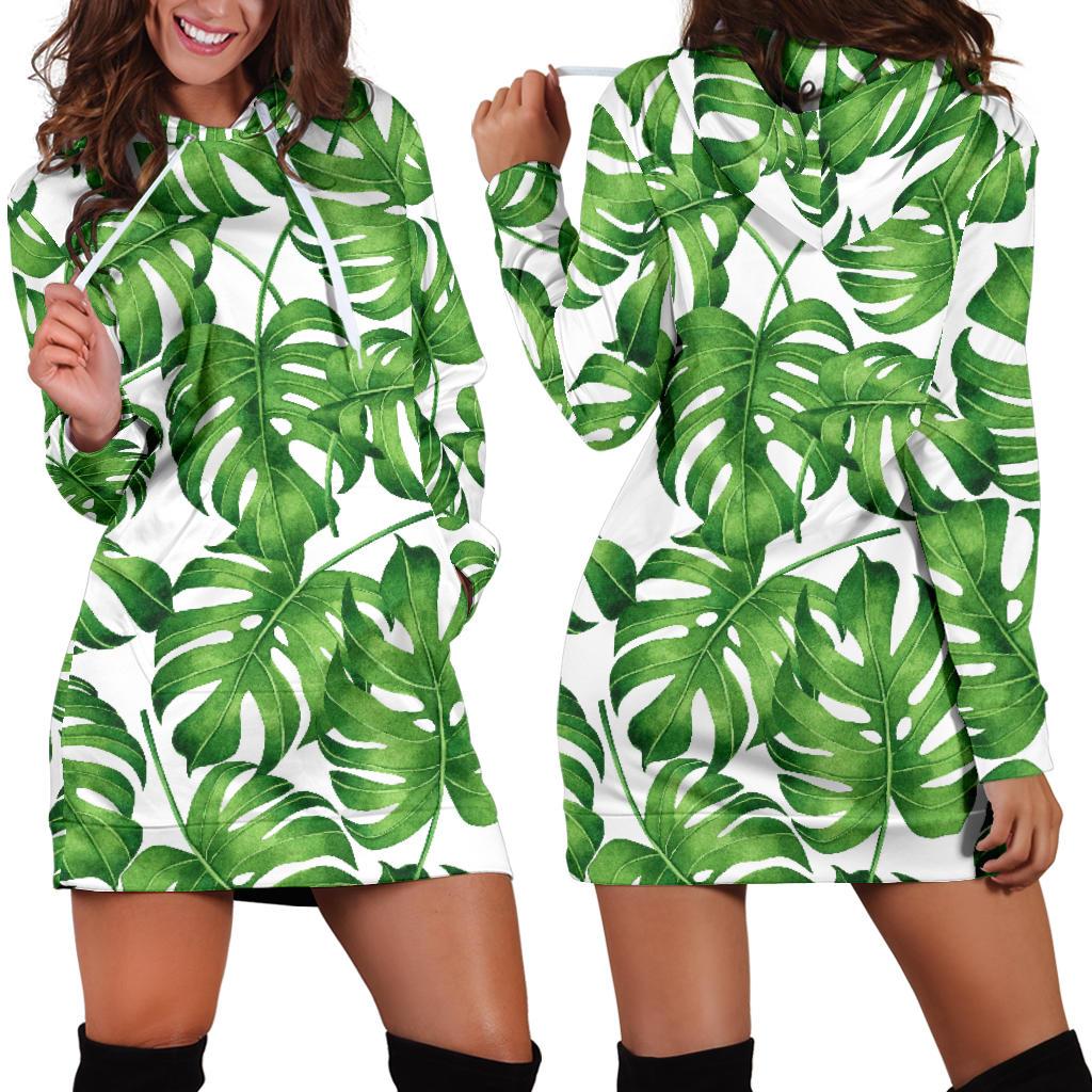 Palm Leaves Pattern Print Design PL08 Women Hoodie Dress