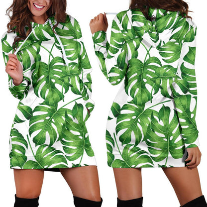 Palm Leaves Pattern Print Design PL08 Women Hoodie Dress