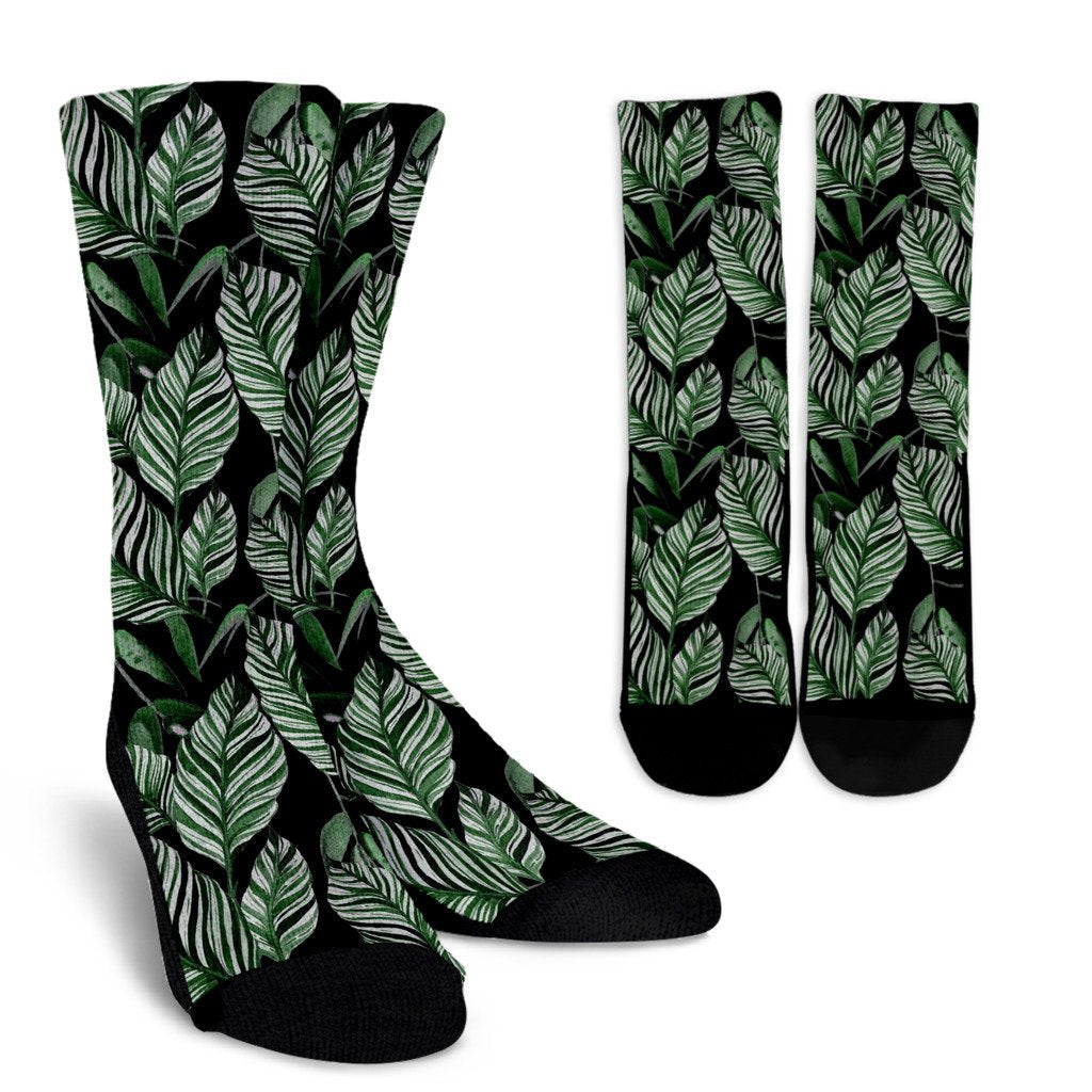Palm Leaves Pattern Print Design PL09 Crew Socks-JORJUNE.COM
