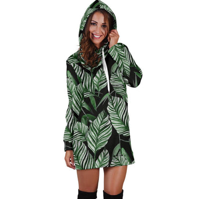 Palm Leaves Pattern Print Design PL09 Women Hoodie Dress