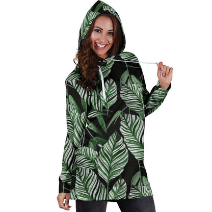 Palm Leaves Pattern Print Design PL09 Women Hoodie Dress