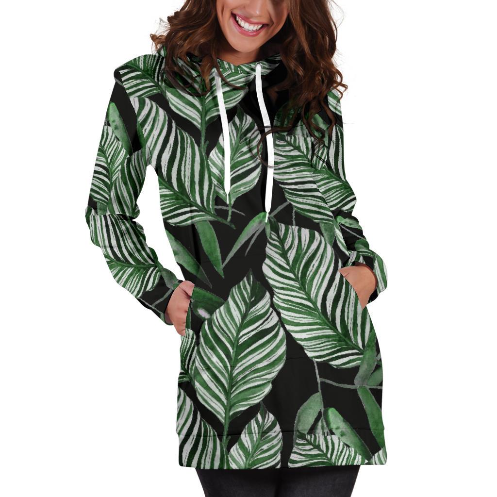 Palm Leaves Pattern Print Design PL09 Women Hoodie Dress