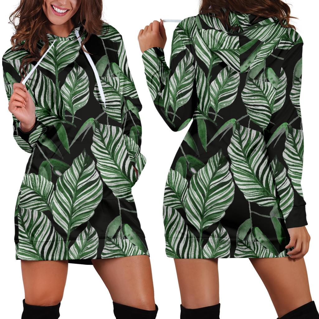 Palm Leaves Pattern Print Design PL09 Women Hoodie Dress